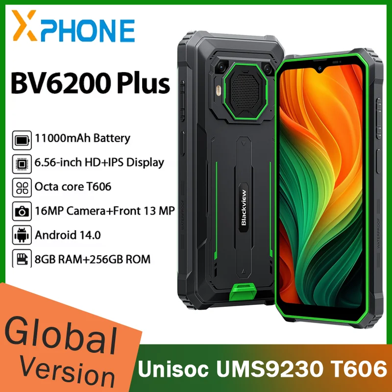 Blackview BV6200 Plus Rugged Phone 8GB+256GB 6.56'' Display 11000mAh Unisoc UMS9230 T606 16MP Camera Android 14 NFC Smartphone