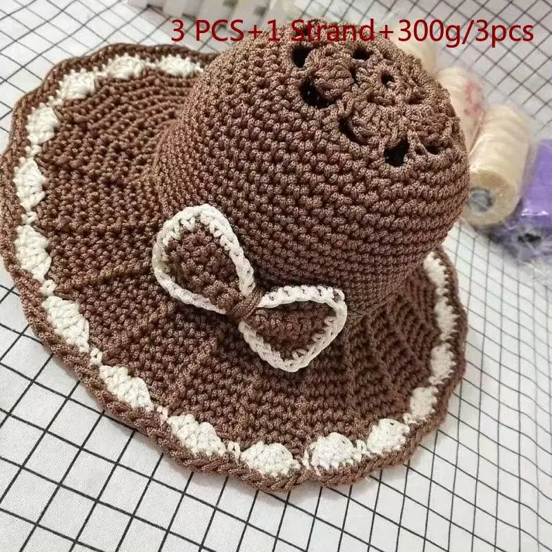 3PCS 2.5mm Ice Silk Crochet Yarn Thread For Summer Cool Hat Bag Slipper Hook Handmade Craft 360g Hollow Line Colorful Nylon Cord