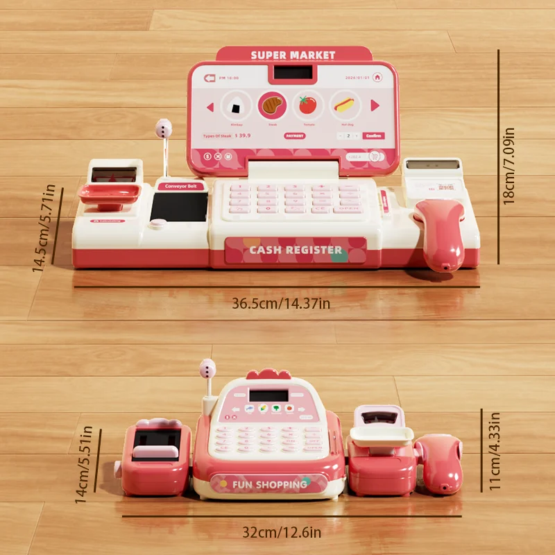 مجموعة ألعاب تسجيل المدفوعات النقدية المكونة من 51 قطعة للأطفال مع آلة حاسبة حقيقية، ماسح ضوئي، ميكروفون، مجموعة لعب كاشيير هدية واقعية للأطفال #6
