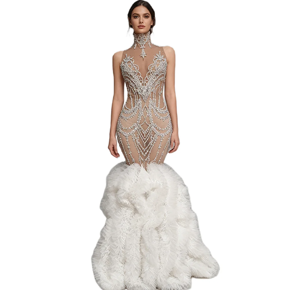 Elegantes Strass-Abend-Geburtstags-Hochzeitsgast-Meerjungfrauenkleid für Damen, formelles Bankett, Abschlussball, langes Kleid, Ballkleid, Party-Outfits