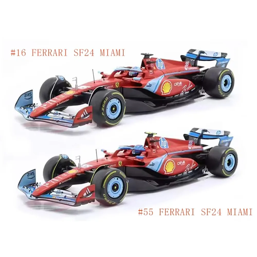 Bburago 1:18 Ferrari SF24 Miami 2024 F1 Charles Leclerc 16 Carlos Sainz 55 Alloy Diecast Model Car Collectible Toy