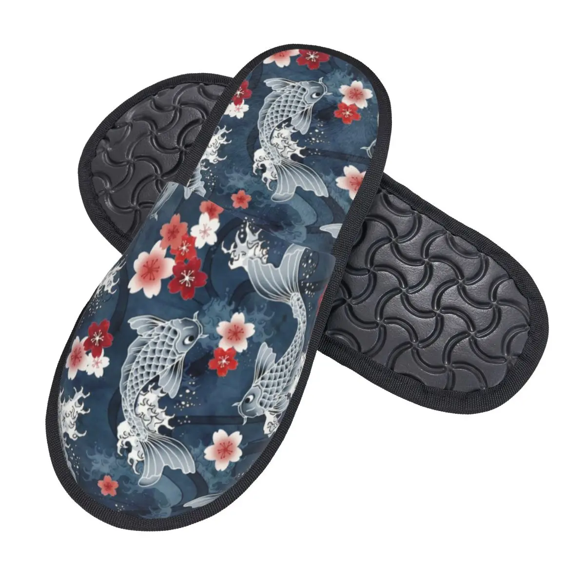 Custom Koi Cherry Sakura Blossom Memory Foam Slippers Women Comfy Warm Flower Floral Japanese Asian Fish House Slippers