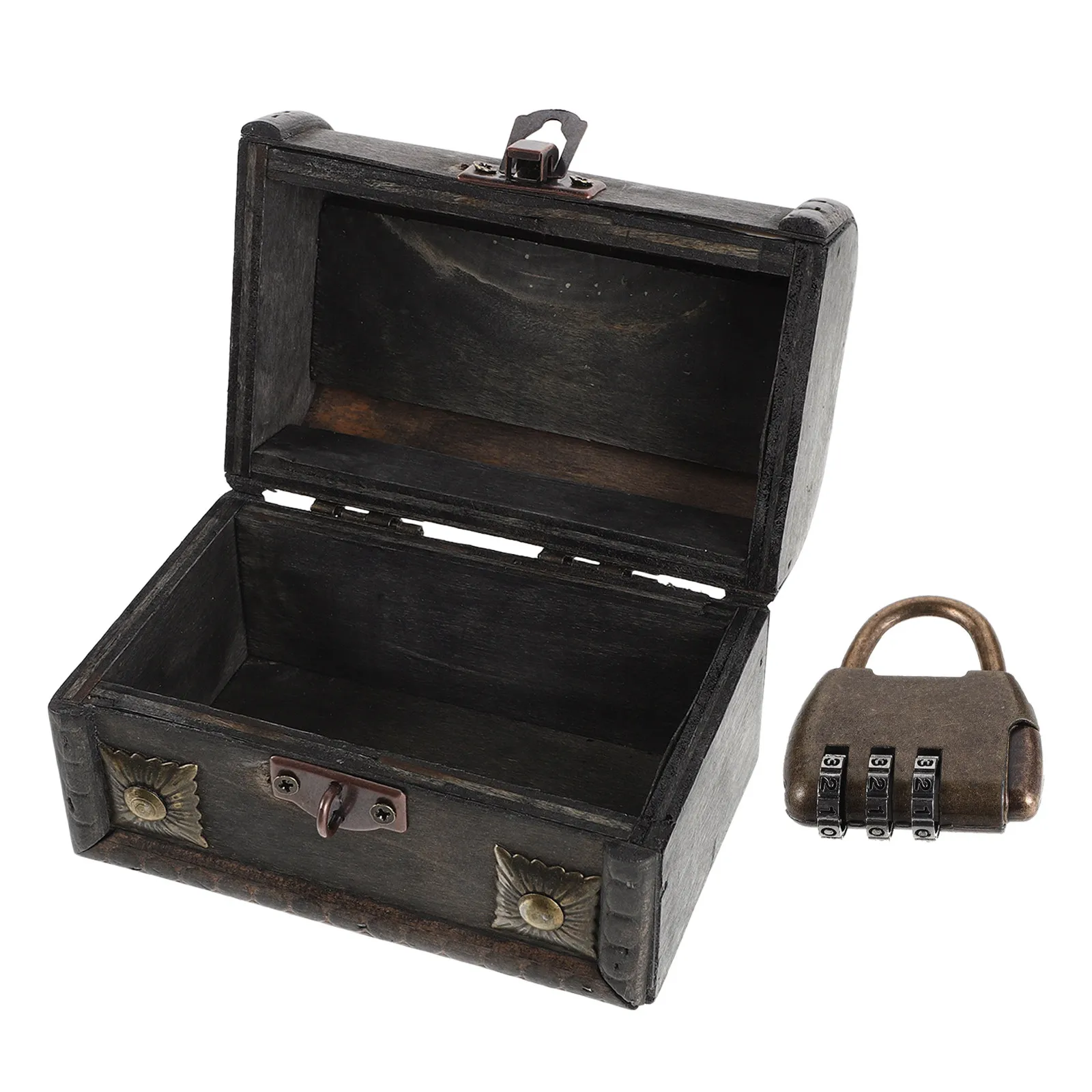 Mini Lockable Storage Box Vintage Style Room Game Treasure Chest Jewelry Organizer Brown Rustic Design