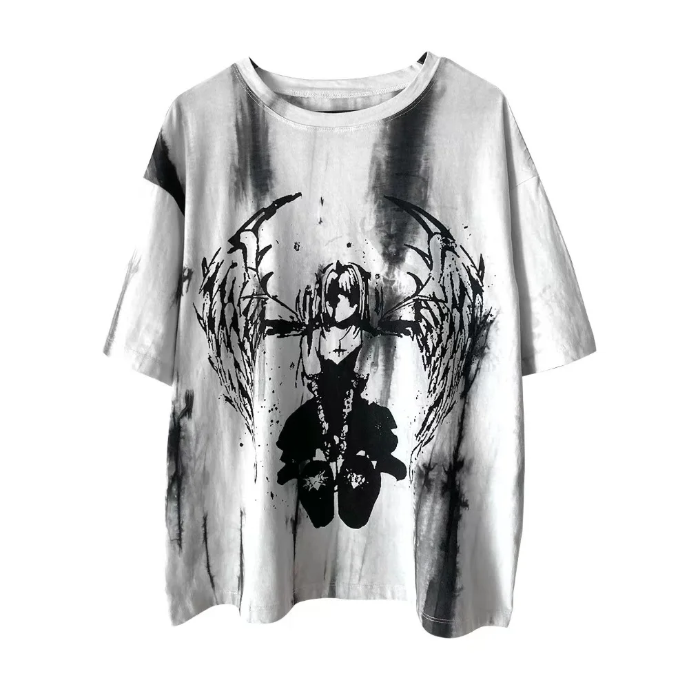 HOUZHOU Grunge Vintage Streetwear T Shirts Frauen Japanische Mode Gothic Cartoon Print Lose Tees Tops Y2k Harajuku Sommer 2024