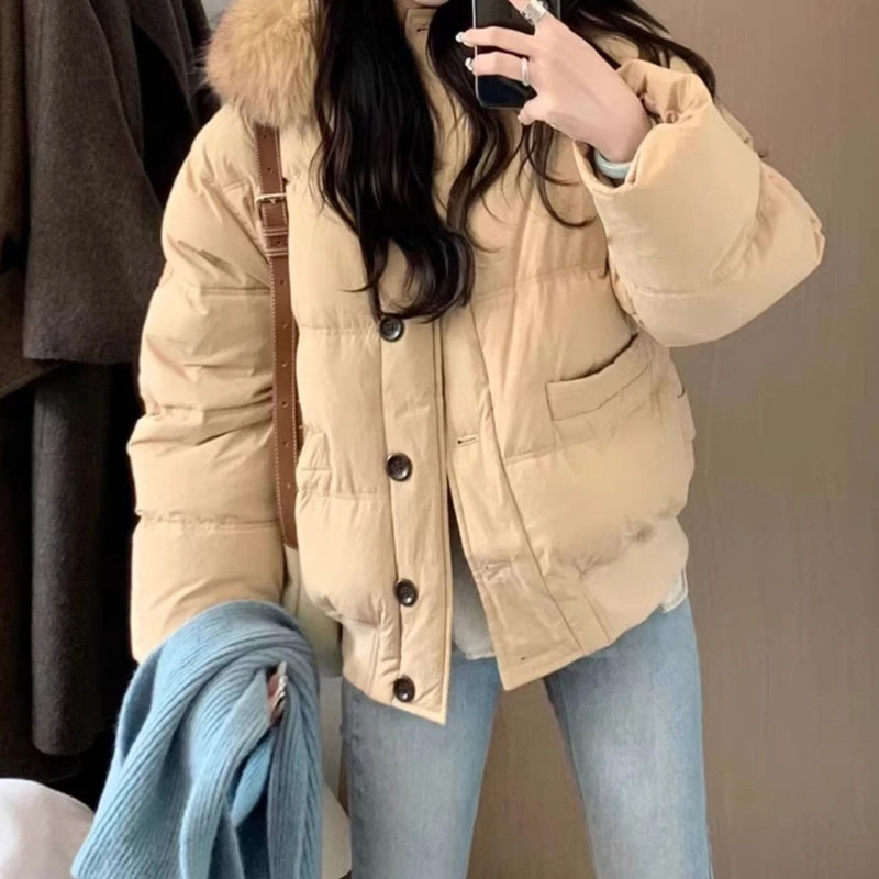 

2025 Winter New Student Cotton Jacket for Women, Korean Style Loose Thick Warm Short Cotton-Padded Bread Jacket Coat