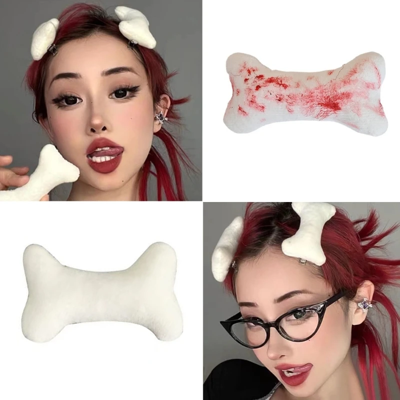 Pinzas para hueso perro Halloween, pasadores hueso felpa, accesorios para cabello para niños