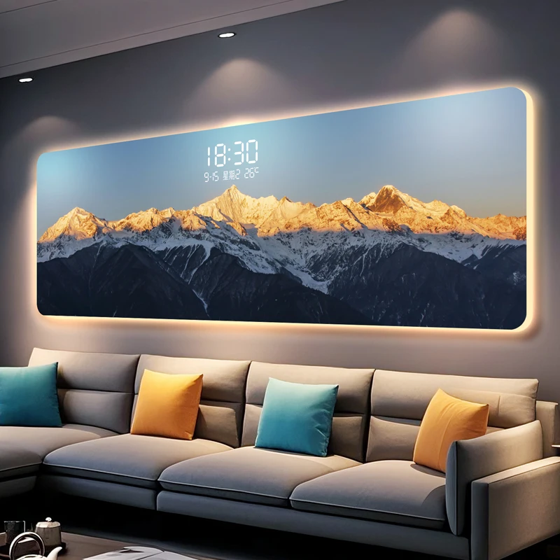 2025 Premium Living Room Decorative Painting with Clock, Modern Minimalist Sofa Background Wall Art Horizontal Panel