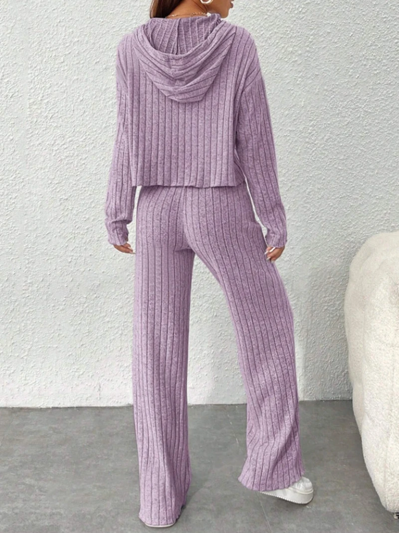 Women's Long-Sleeve Hooded 2Pcs Set Featuring A Drawstring Sweatshirt And Elastic Pant Fit Winter Sports Wear Jogging Loungewear