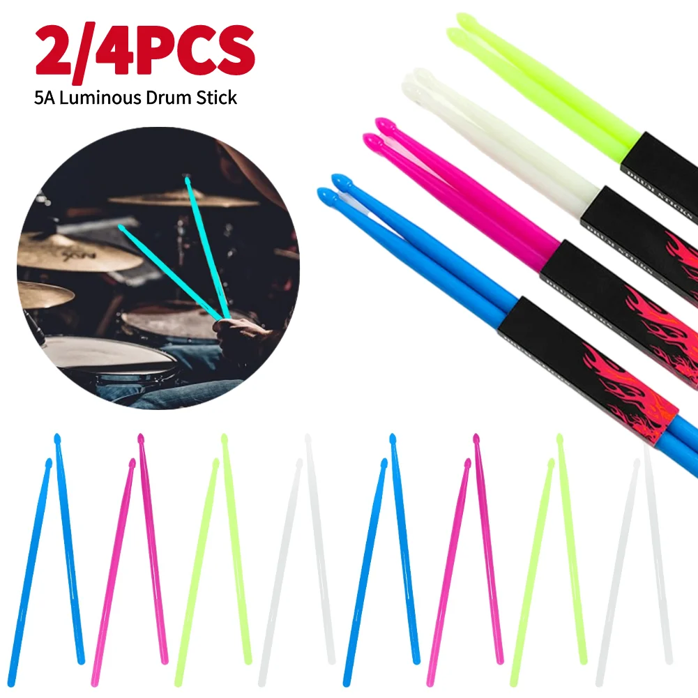 2/4 Pcs Light Up Drum Sticks 5A Luminous Drum Stick Nylon Fluorescent Drumsticks Night Light Glow Drum Sticks for Drummer Gifts