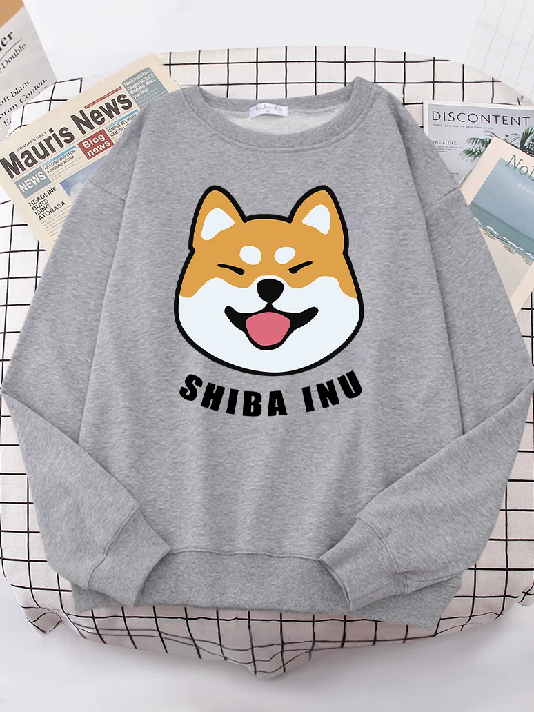 Woman Sweatshirts Cute Shiba Inu With Tongue Out Print Sweatshirt Female Oversized Clothing Harajuku Kawaii Animal Lady Sweater