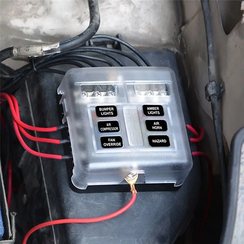A57E-Car Boat Fuse Box Holder With 6 Ways Blade Fuse Holder Block Warning Indicator 12V 36V Power Distribution Panel Board