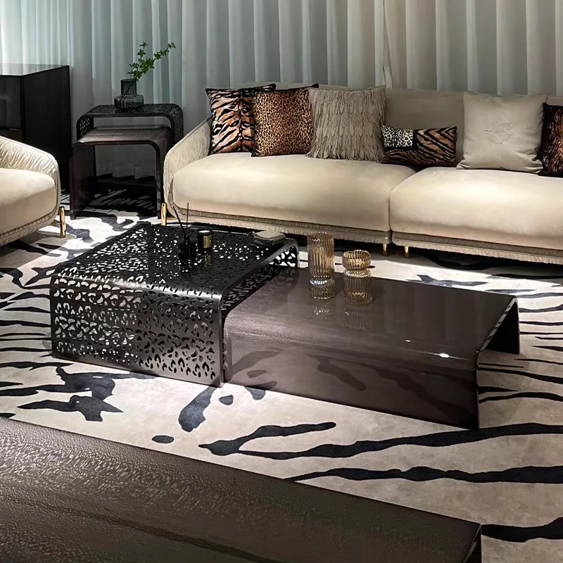 

Stainless steel wood coffee table combination retractable high-end villa living room side table