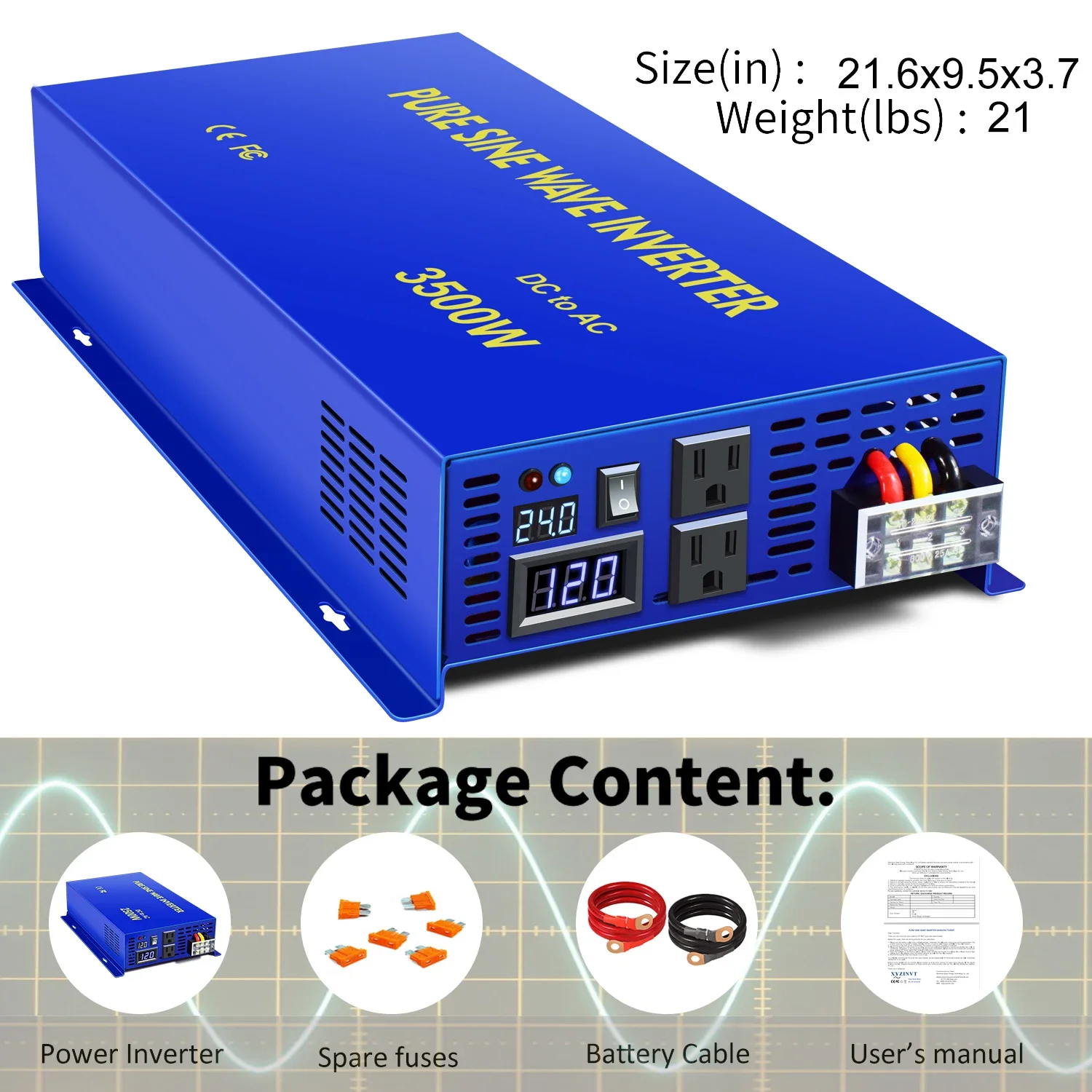 

2025Off Grid 3500W Pure Sine Wave Solar Inverter 24V 220V Car Power Inverter 12V 48V DC to 100V 120V 240V AC Converter Power Sup