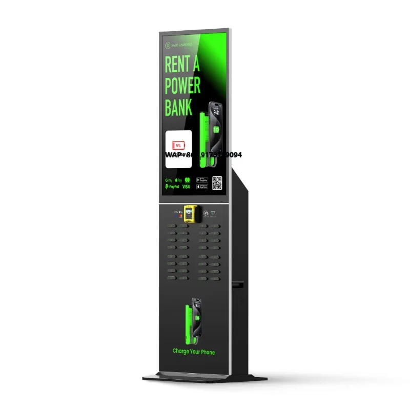 Train Station Power Bank Charging Station 32 Slots 43 Inch LED Display Fast Charging Cell Phone Sharing Rental Service
