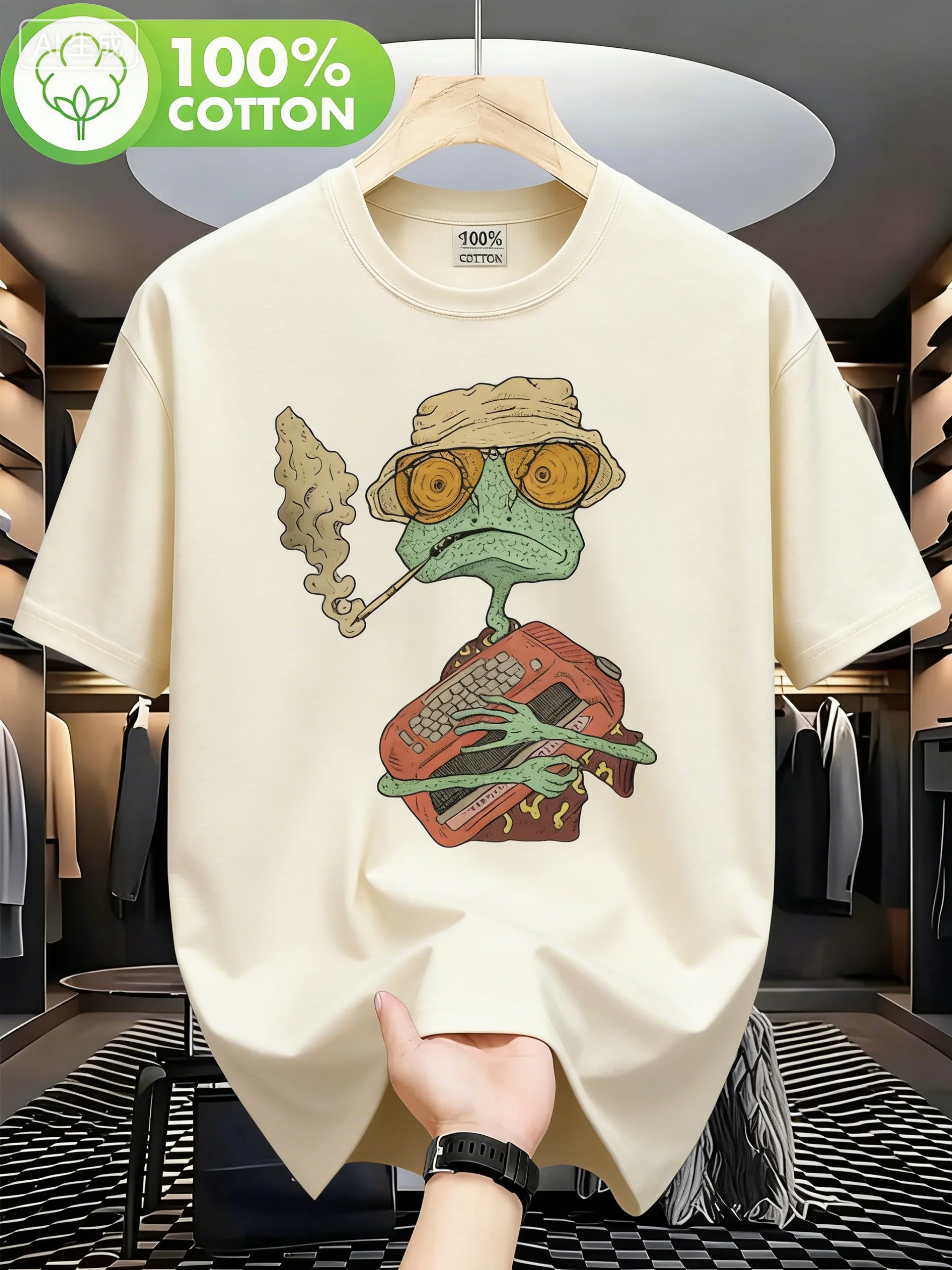 Sommerliches Herren-T-Shirt mit „Las Vegas Thriller“-Muster, atmungsaktiv, 100 % Baumwolle, locker sitzend, Retro-Stil für Filmfans