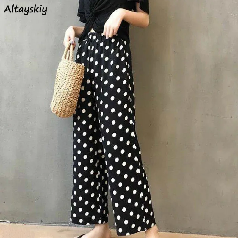 

Wide Leg Pants Women Chiffon Dot Summer Retro Fashion Korean Modern Slim High Waist Female Capris Comfortable Fall Befree 2020