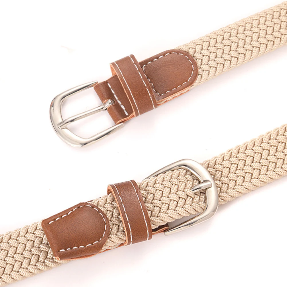 High Quality Women Men Knitted Silver Pin Buckle Belt Woven Canvas Elastic Braided Stretch Belts Solid Color Plain Webbing Strap