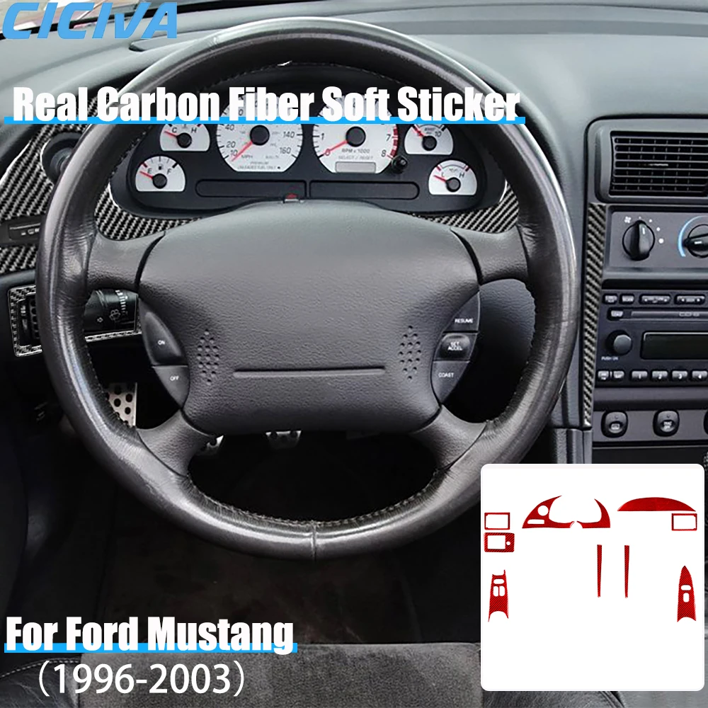

Настоящее углеродное волокно, автомобильные аксессуары, декоративный набор спидометра на приборной панели, мягкая наклейка для Ford Mustang 4-го поколения 1996-2003 гг.
