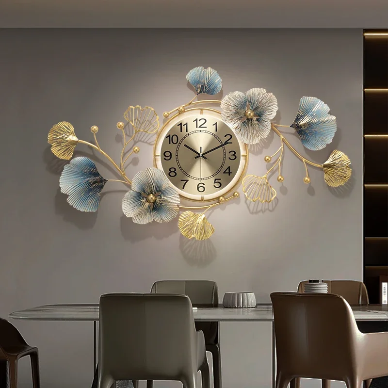 Chinese Restaurant Art Wall Clock Ginkgo Biloba Decorative Clock Living Room Decoration Clock Wall Atmospheric Wall Watch