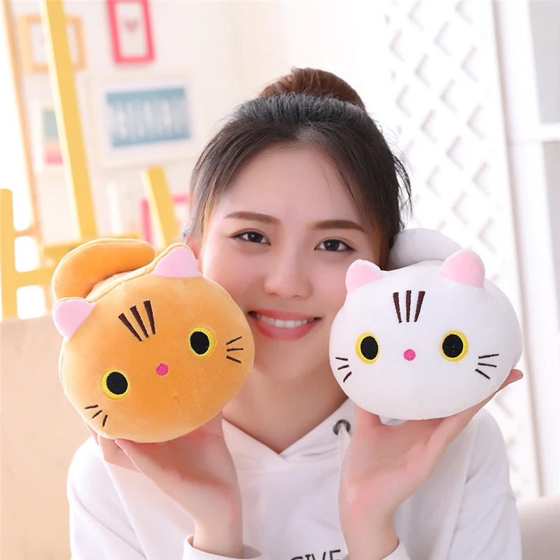 

25cm Ultra Soft Cat Plush Pillow Down Cotton Stuffed Cartoon Animal Big Eyes Bolster Orange White Grey Black Cushion Gift