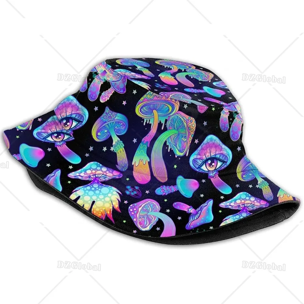 Magic Mushrooms Psychedelic Hallucination Bucket Hat Summer Beach Sun Hat Packable Fisherman Cap