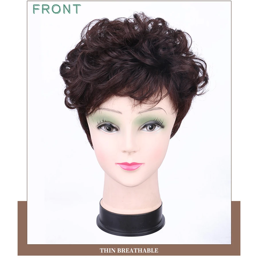 LANLAN Short Curly Synthetic Black/Brown Topper Hair Extension Bangs Clip In Extension Invisible Traceless Hair Extension