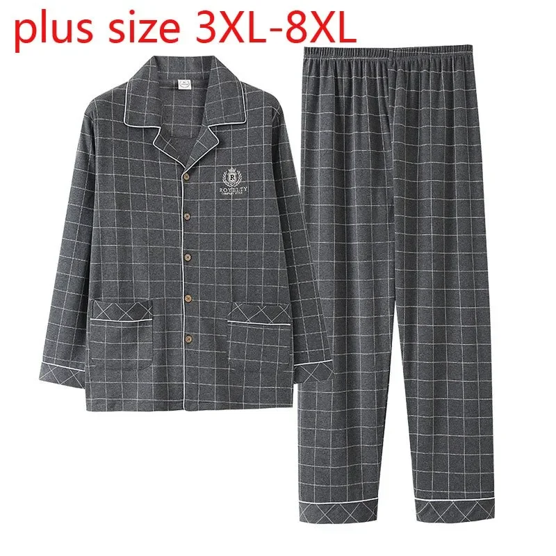 New Arrival Fashion High Quality Winter Men Loose Casual Plaid Pajamas Set Elastic Waist Plus Size 3XL 4XL 5XL 6XL 7XL 8XL