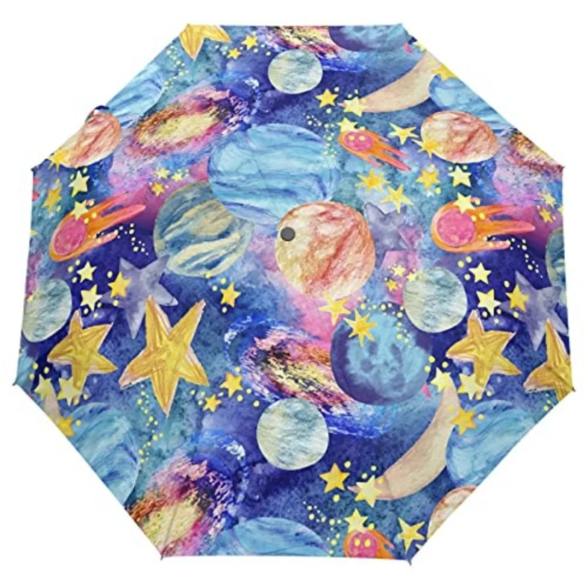 Psychedelic Sun and Moon Rain Sun Umbrellas Bohemian Magic Style Lightweight Windproof Folding Travel Umbrella for Adults Teens