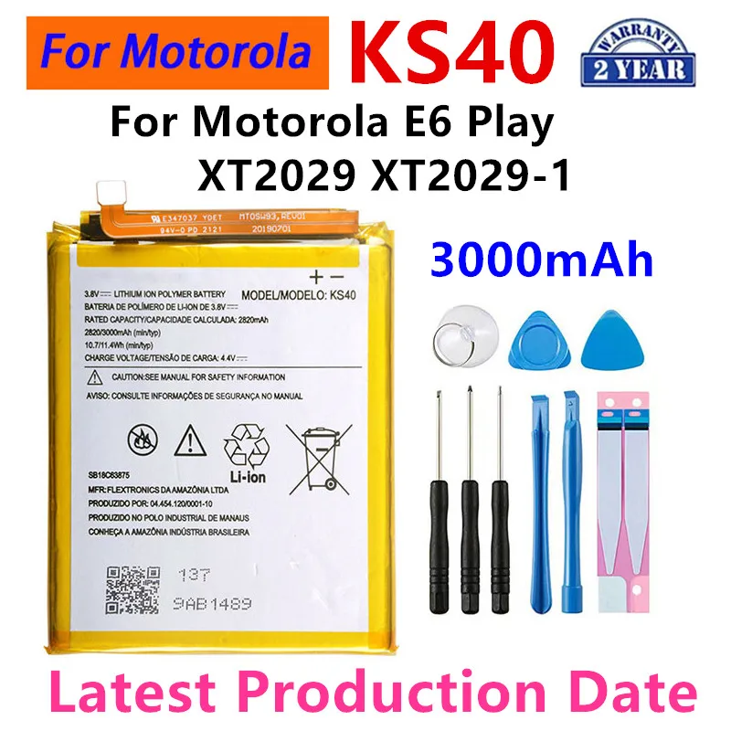 100% Original KS40 3000mAh Battery For Motorola Moto E6 Play XT2029 XT2029-1 Phone Batteries+Tools.