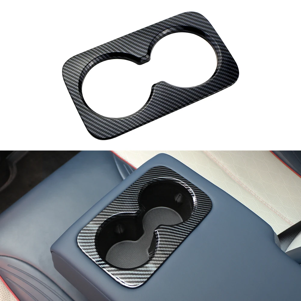 Carbon Fiber Car Rear Water Cup Holder Frame Cover Trim Panel Sticker for Byd Yuan Plus Atto 3 Acc.