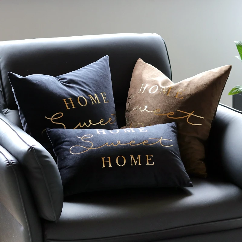 2-Piece Nordic Letter Gold Stamping Cushion Cover Soft Velvet Pillow Cover 30x50/50x50cm Modern Home Sofa Decorative Pillowcase