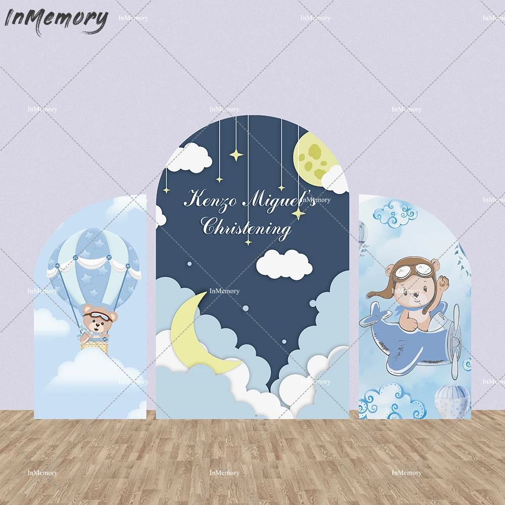 Bear Baby Shower Arched Backdrop Cover It's a Boy Prince Welcome Baby Hot Air Balloons Arch Wall Chiara Background