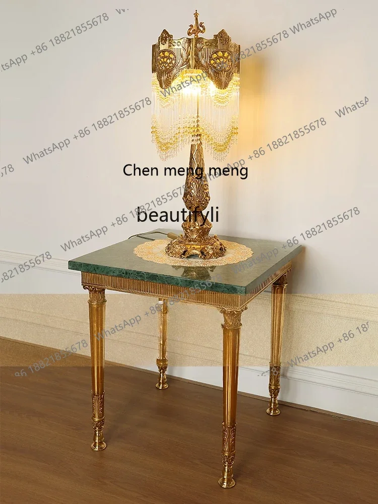 

Hot sales French retro luxury villa living room full copper marble edge dewaxing copper decoration flower table
