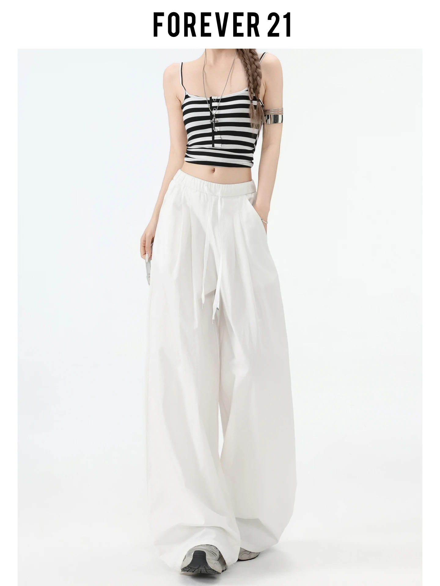 Pantalones Casuales de Pierna Ancha y Cintura Alta Forever 21 para Mujer, Pantalones Holgados de Verano Estilo Americano, Pantalones Largos hasta el Suelo, Pantalones Casuales de Pierna Recta