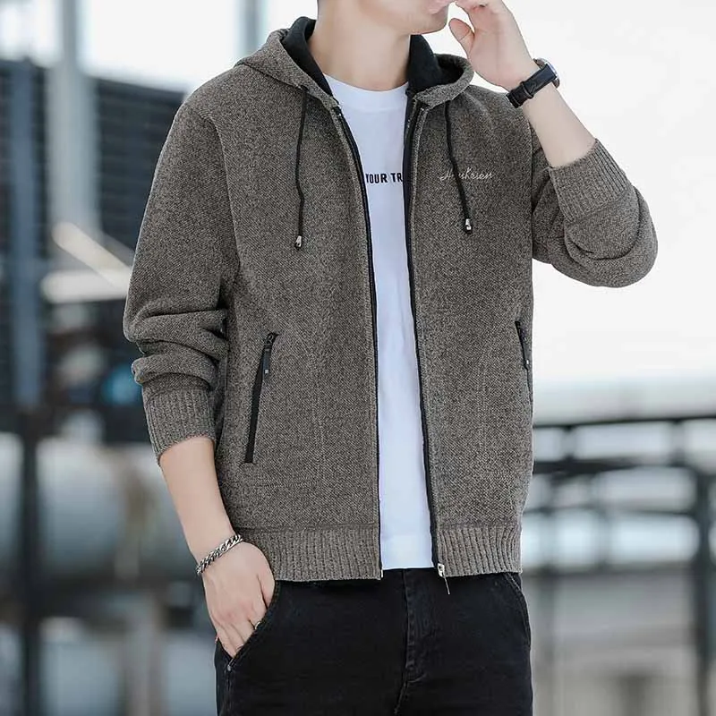 Men's Hooded Cardigan Knited Sweater Coat Fleece Warn Autumn Winter Casual Camouflage Knitting Jackets