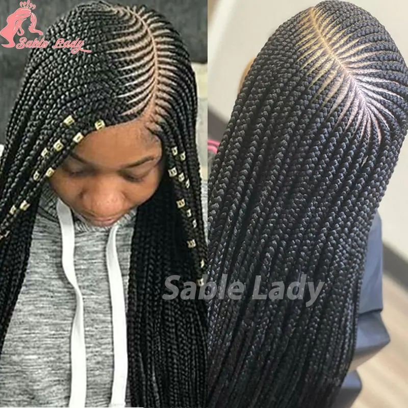 Wig kepang Cornrow renda penuh Wig kepang depan renda sintetis Wig depan tanpa simpul Dewi dikepang bagian samping Afro amerika