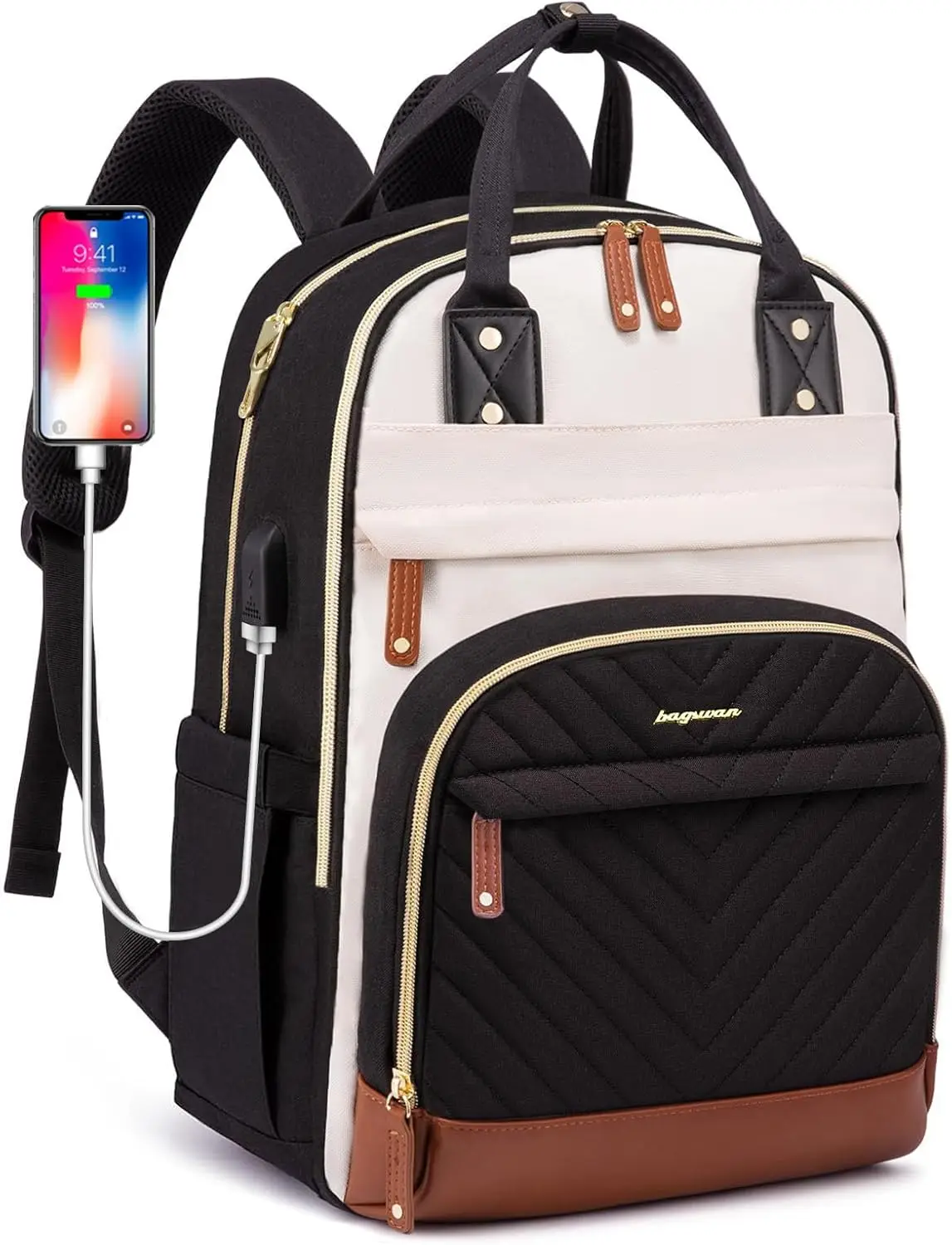 15.6 Inch Women's Laptop Backpack with USB Charger, Waterproof Anti-theft Travel Bag for Work College
