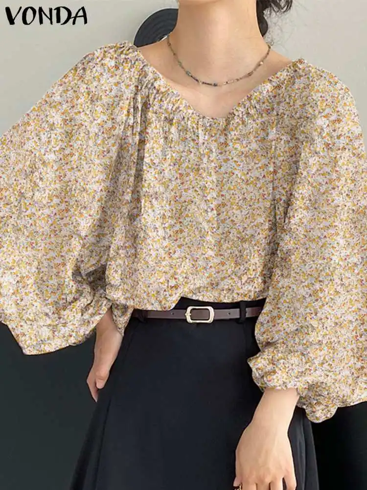 

Women Summer Blouse 2023 VONDA Vintage Printed Beach Shirts Fashion 3/4 Sleeve Party Tops Female Lantern Sleeve Blusas Baggy