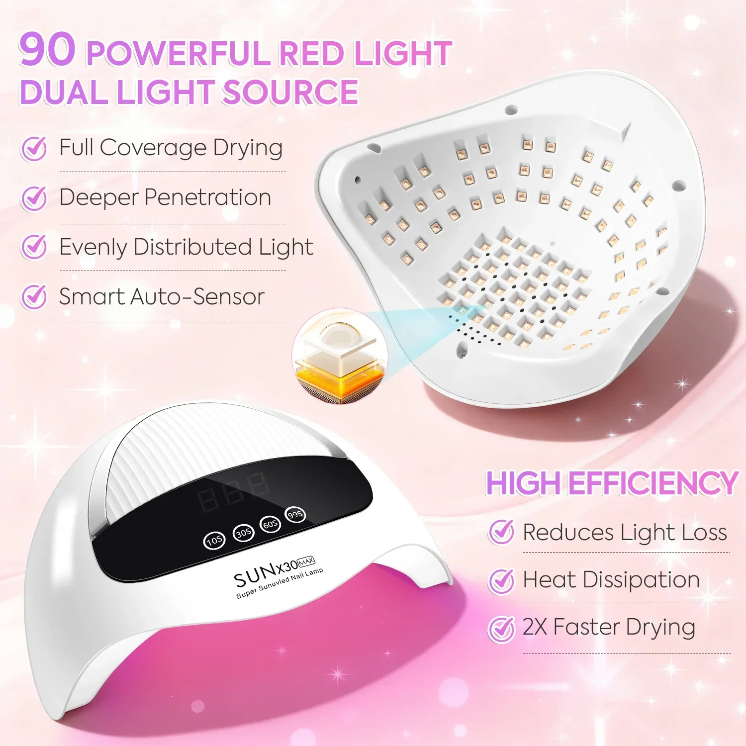 DianaBeauty Lampada UV per unghie Asciugacapelli professionale con touch screen Lampada per manicure portatile con sensore intelligente e manico per strumento per unghie