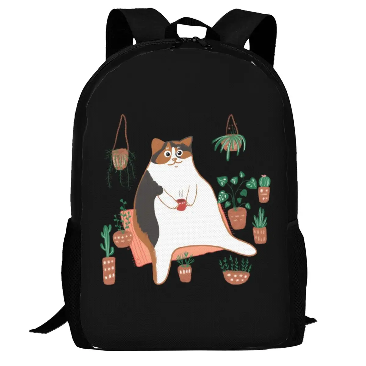 

Calico Cat With Pot Plants Cat For Mom Backpack Daypack Large Capacity Children BookBag School Bag Shoulder Bags for Men Women