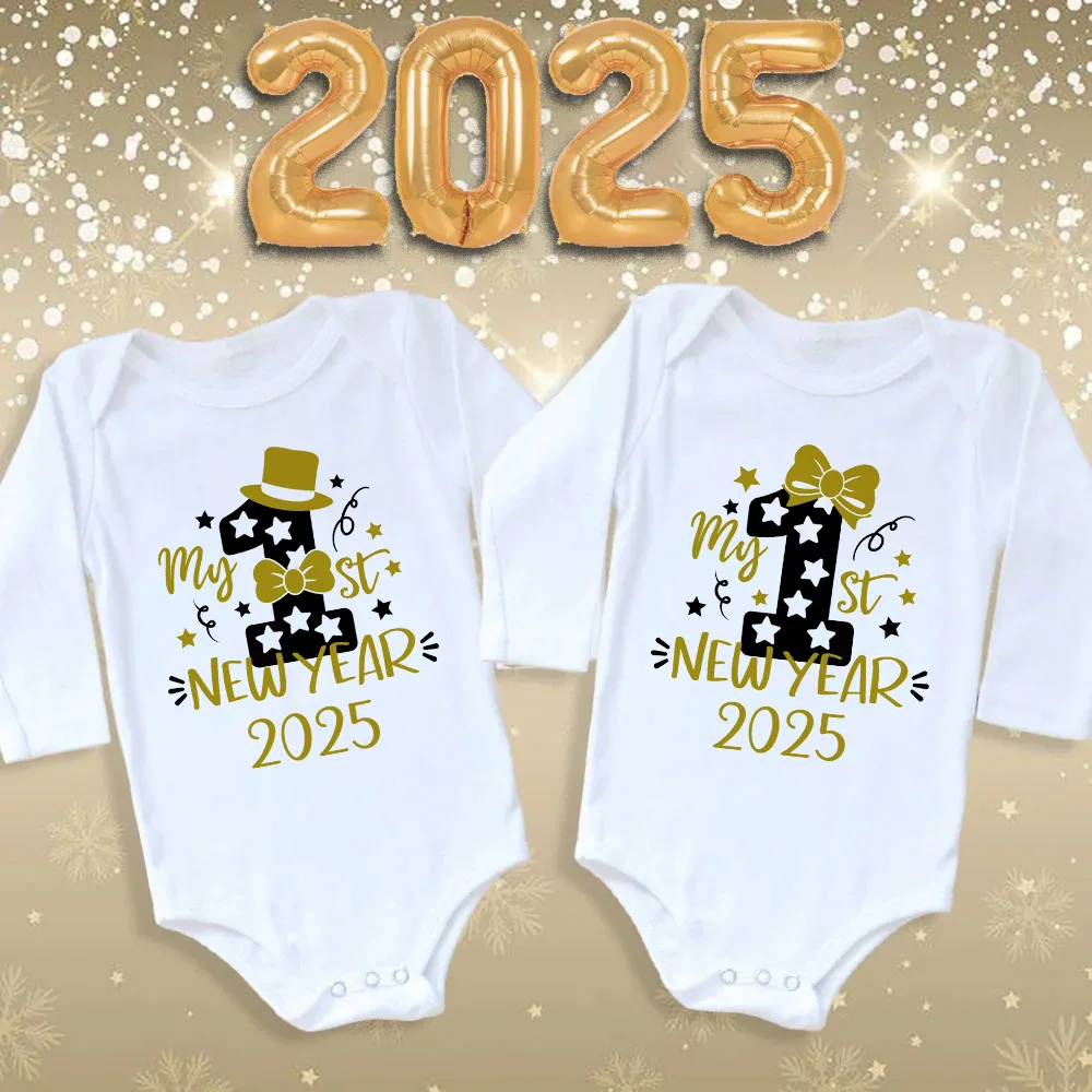 My First New Year 2025 Baby Bodysuit Infant Romper New Year Baby Gift Toddler Long Sleeve Jumpsuit Clothes Newbron Shower Gifts