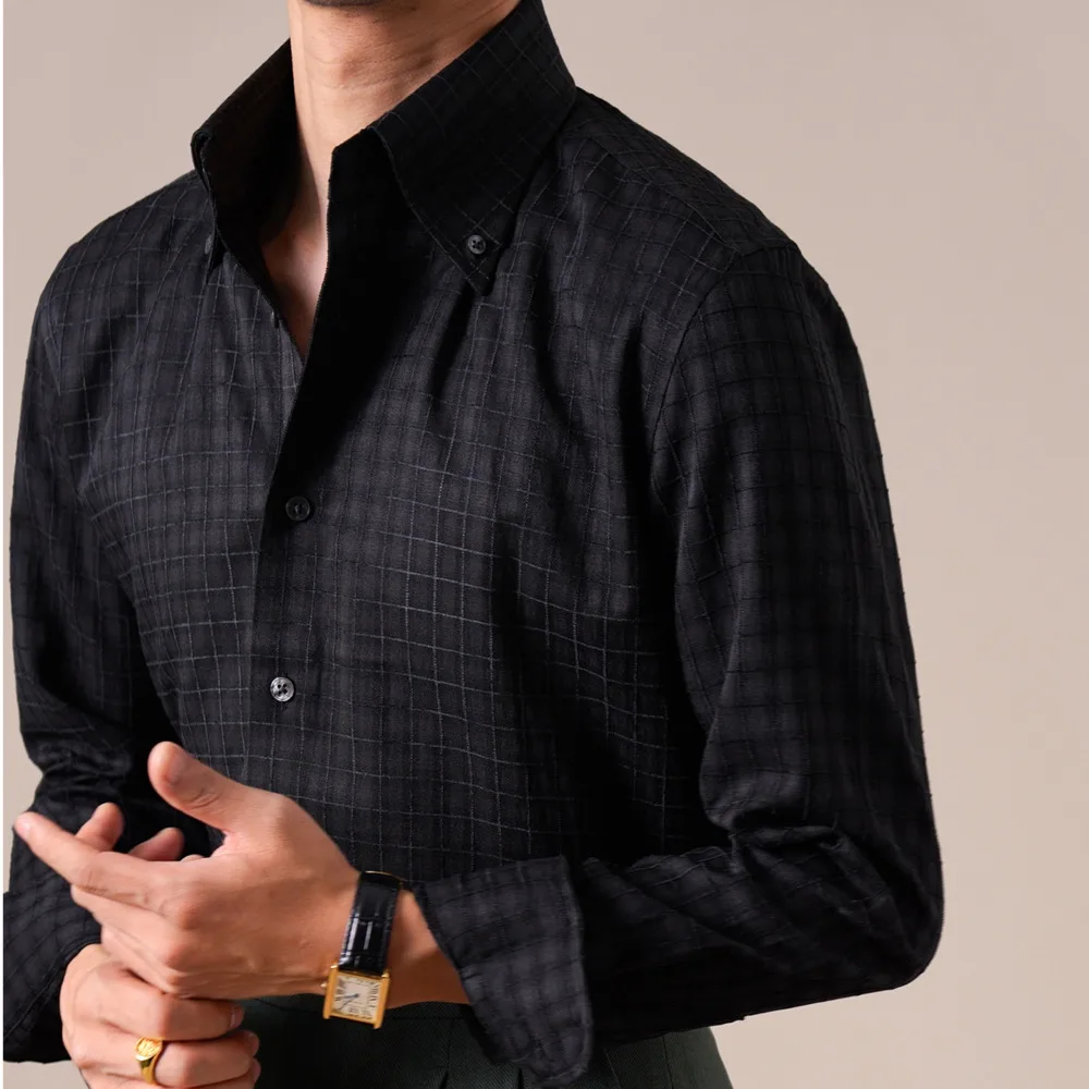 

Итальянская хлопковая рубашка в клетку, мужская рубашка в клетку с длинным рукавом, большой острый воротник на пуговицах, деловая рубашка Camisa Social Masculina, мужские рубашки