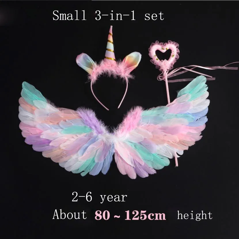 Party Colorful Feather Wings Halloween Dressing Props Rainbow Angel Wings Children Fairy Show Little Girl Princess Gift