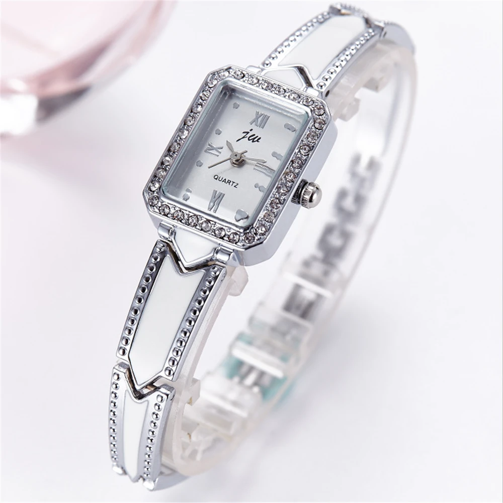 fashion rectangle steel rhinestone women bracelet watch