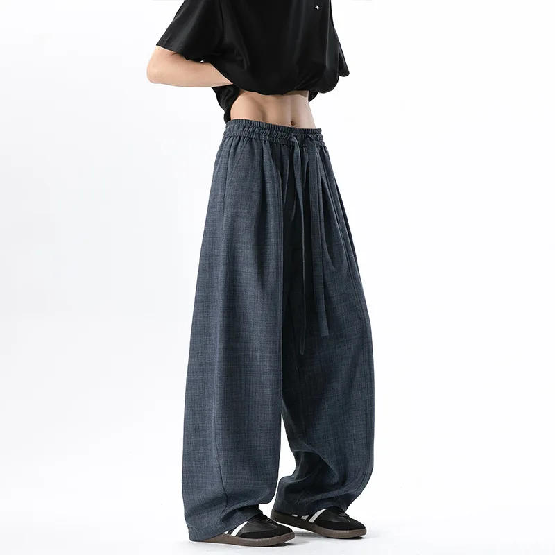 

2026 Spring New Trendy Brand Men's New Chinese Style Imitation Linen Scimitar Pants Loose Wide Leg Casual Pants Trousers