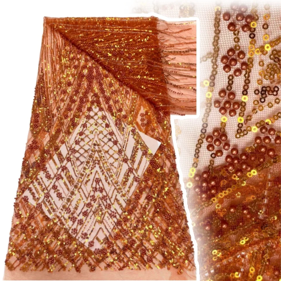 

Африканская французская кружевная ткань с блестками, высокое качество, тюль, кружево, нигерийское платье с вышивкой бисером, материал для свадебной вечеринки TP1236