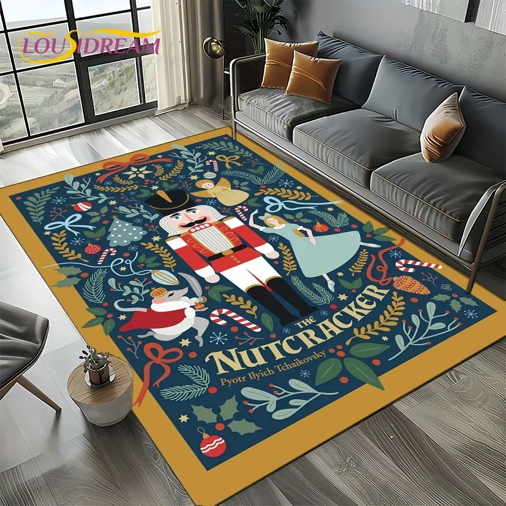 Cartoon Christmas Tree New Year Nutcracker Fairy Tales Carpet Rug for Living Room Bedroom Home Sofa Decoration,Kids Floor Mat