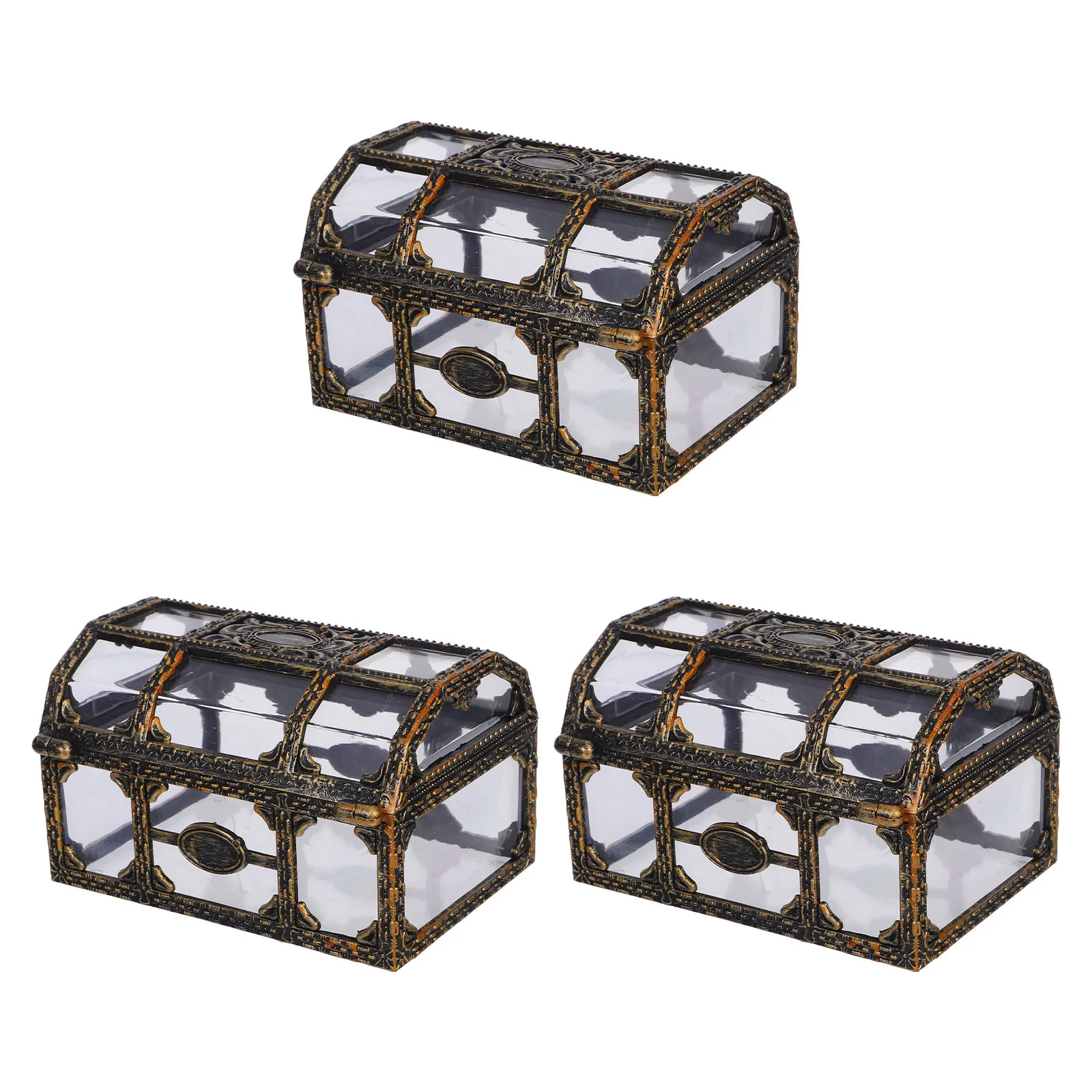 

3 Pcs Transparent Design Pirate Treasure Chest Easy Jewelry Storage Ornament Decoration