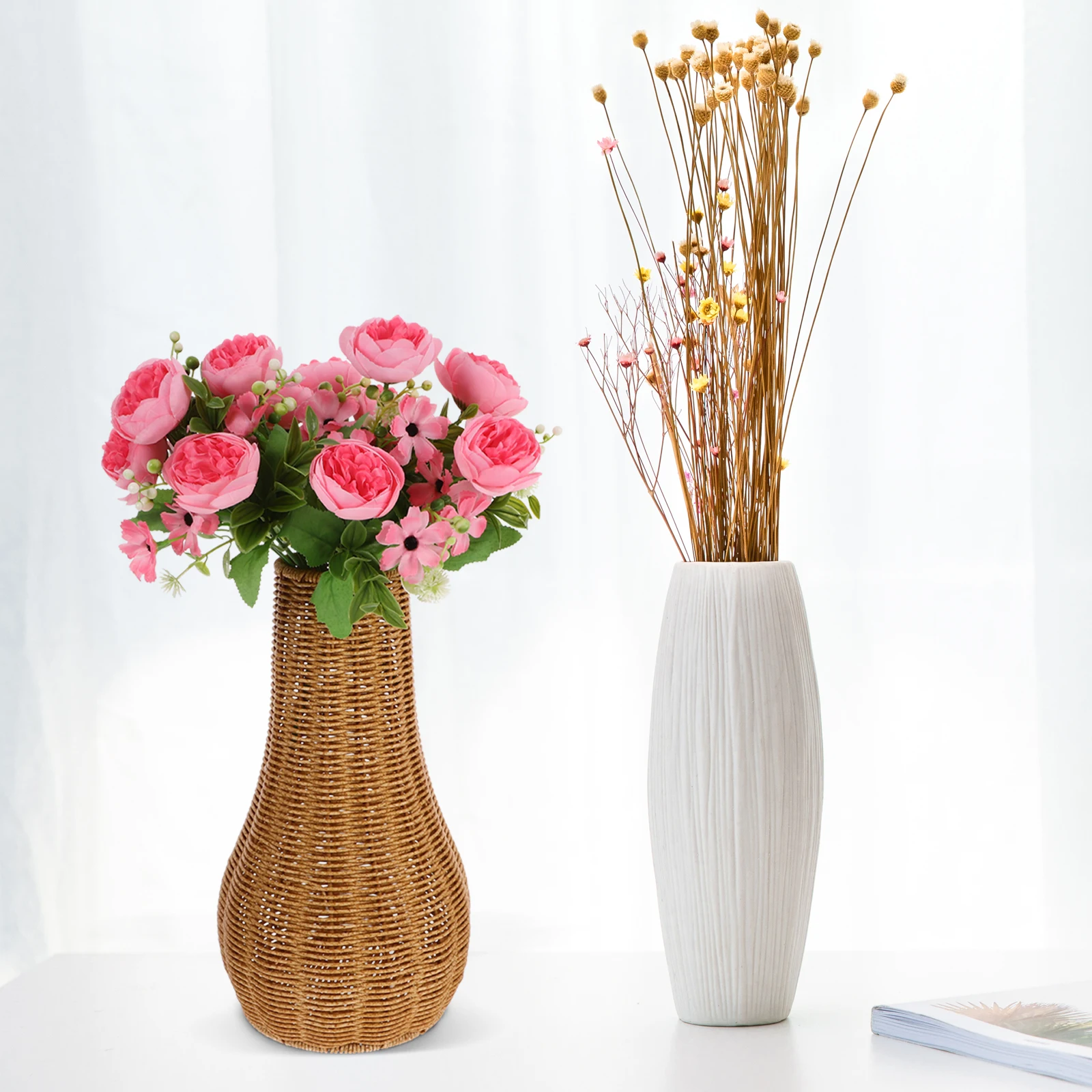 

Simulation Rattan Dried Flower Indoor PP Plastic Container Office Decor Desktop Adornment Woven Basket Plant Holder