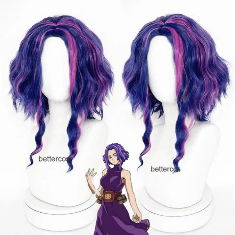 Lady Nagant Cosplay-Perücke, Staffel 6, Lady Nagant, 40 cm lang, blau und lila, Halloween-Cosplay-Perücke + Perückenkappe
